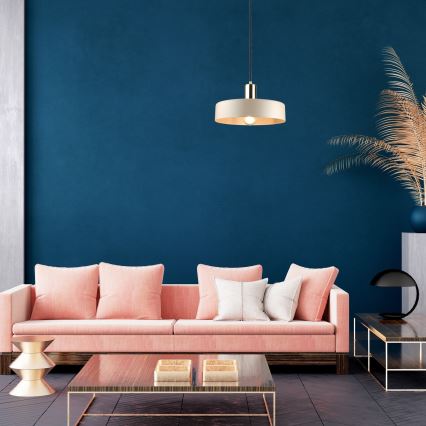 Taklampa på kabel LATTE 1xE27/60W/230V beige/svart/blank krom