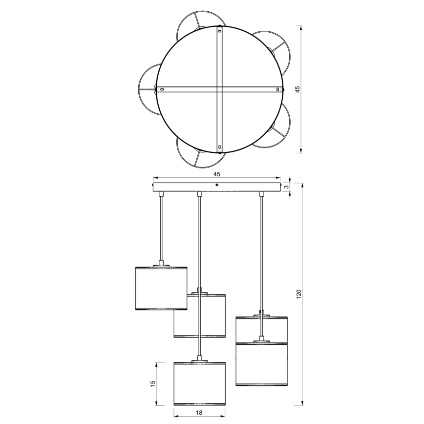 Taklampa på kabel LOFT SHADE 5xE27/60W/230V svart