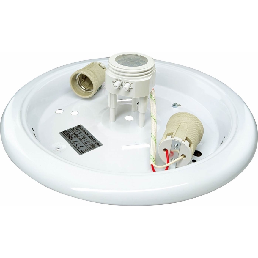 Taklampa med rörelsesensor och skymningssensor MANA 2xE27/40W/230V Ø 30 cm vit
