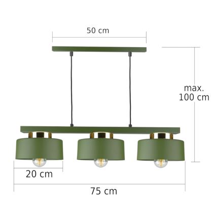 Taklampa med kabel IGNIA 3xE27/60W/230V grön
