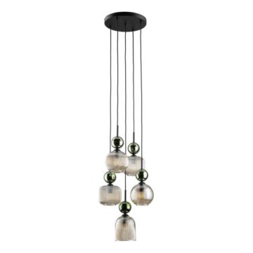 Taklampa med kabel SOPHIA 5xE14/10W/230V svart/grön/rökbeige