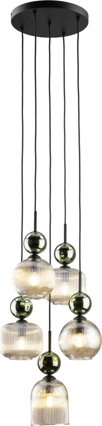 Taklampa med kabel SOPHIA 5xE14/10W/230V svart/grön/rökbeige