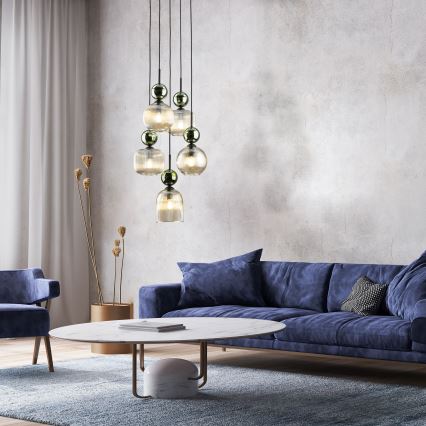 Taklampa med kabel SOPHIA 5xE14/10W/230V svart/grön/rökbeige