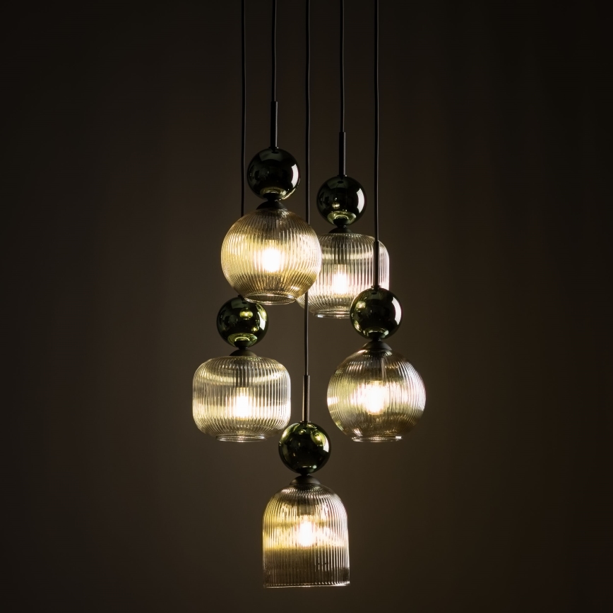 Taklampa med kabel SOPHIA 5xE14/10W/230V svart/grön/rökbeige