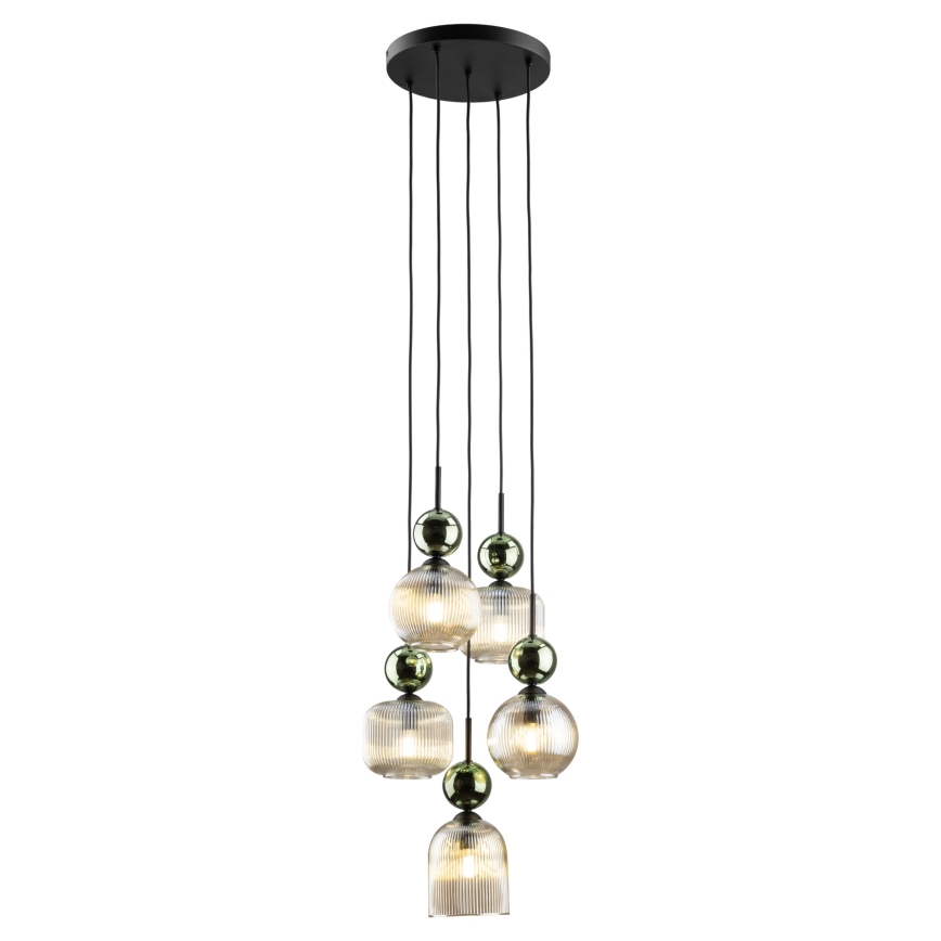 Taklampa med kabel SOPHIA 5xE14/10W/230V svart/grön/rökbeige