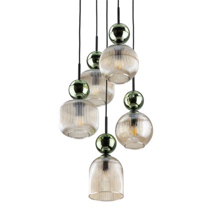 Taklampa med kabel SOPHIA 5xE14/10W/230V svart/grön/rökbeige