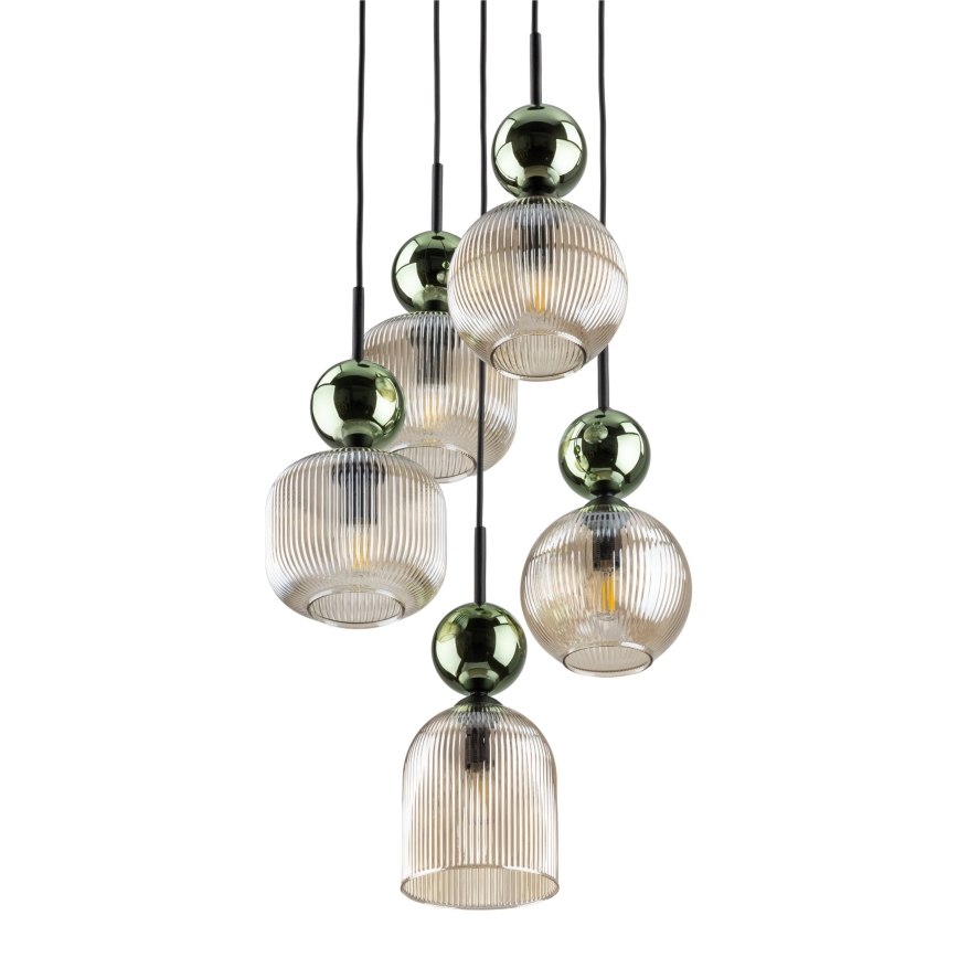 Taklampa med kabel SOPHIA 5xE14/10W/230V svart/grön/rökbeige