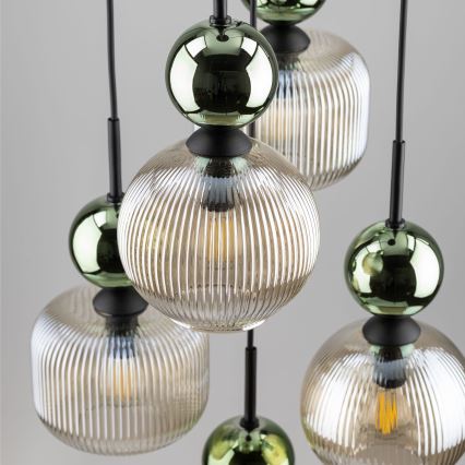 Taklampa med kabel SOPHIA 5xE14/10W/230V svart/grön/rökbeige