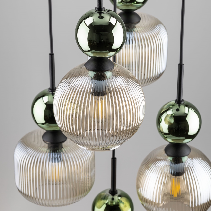 Taklampa med kabel SOPHIA 5xE14/10W/230V svart/grön/rökbeige