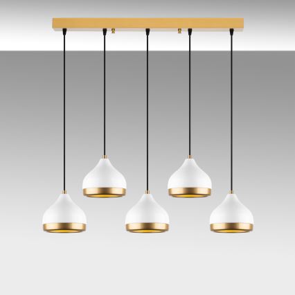 Taklampa med sladd YILDO 5xE27/40W/230V vit/guld