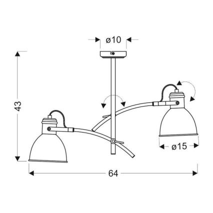 Taklampa med stång ZUMBA 2xE27/60W/230V vit/svart