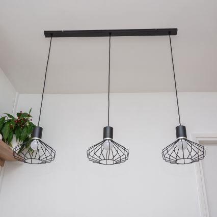Taklampa med vajer SOLANO 3xE27/15W/230V svart/blank krom