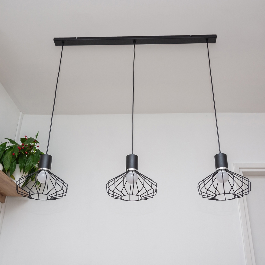 Taklampa med vajer SOLANO 3xE27/15W/230V svart/blank krom