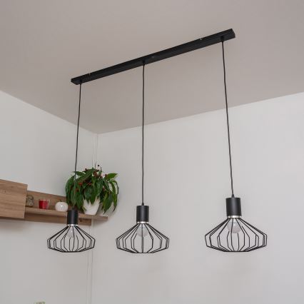 Taklampa med vajer SOLANO 3xE27/15W/230V svart/blank krom