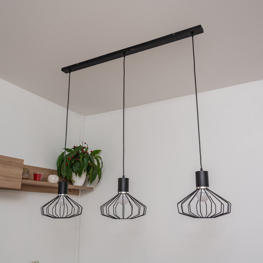 Taklampa med vajer SOLANO 3xE27/15W/230V svart/blank krom