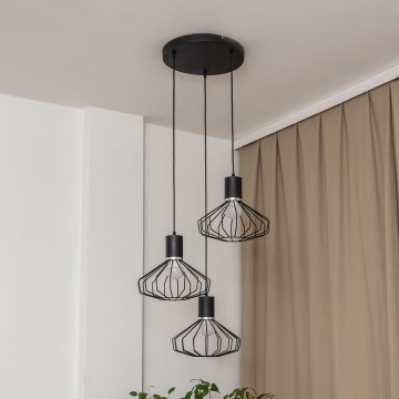 Taklampa med vajer SOLANO 3xE27/15W/230V svart/blank krom