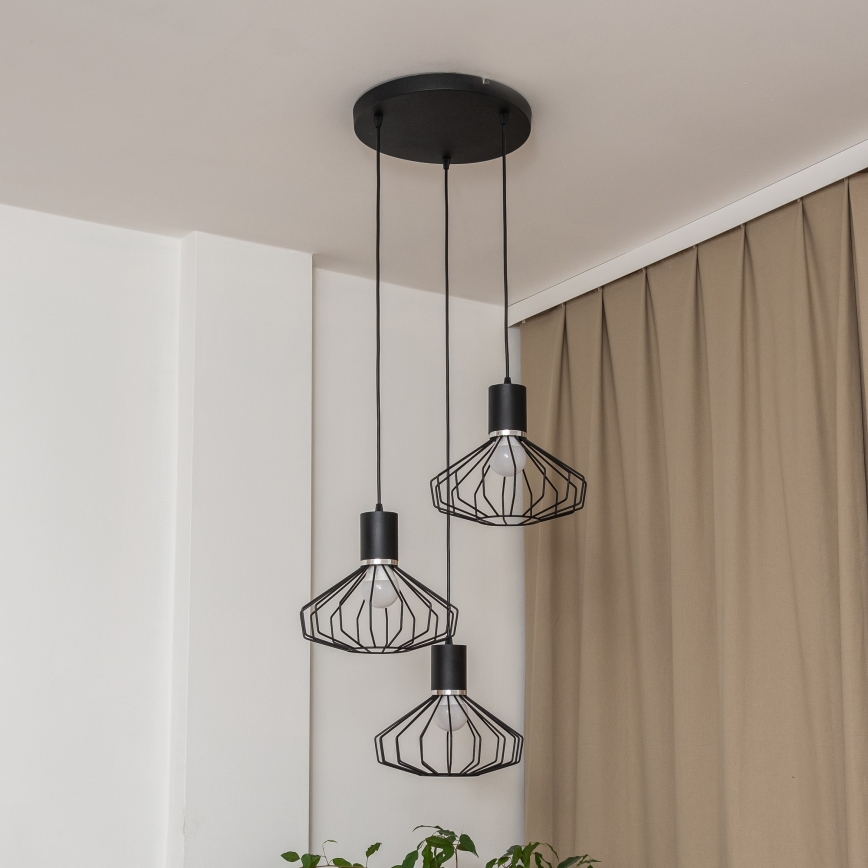 Taklampa med vajer SOLANO 3xE27/15W/230V svart/blank krom
