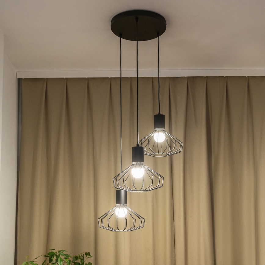 Taklampa med vajer SOLANO 3xE27/15W/230V svart/blank krom