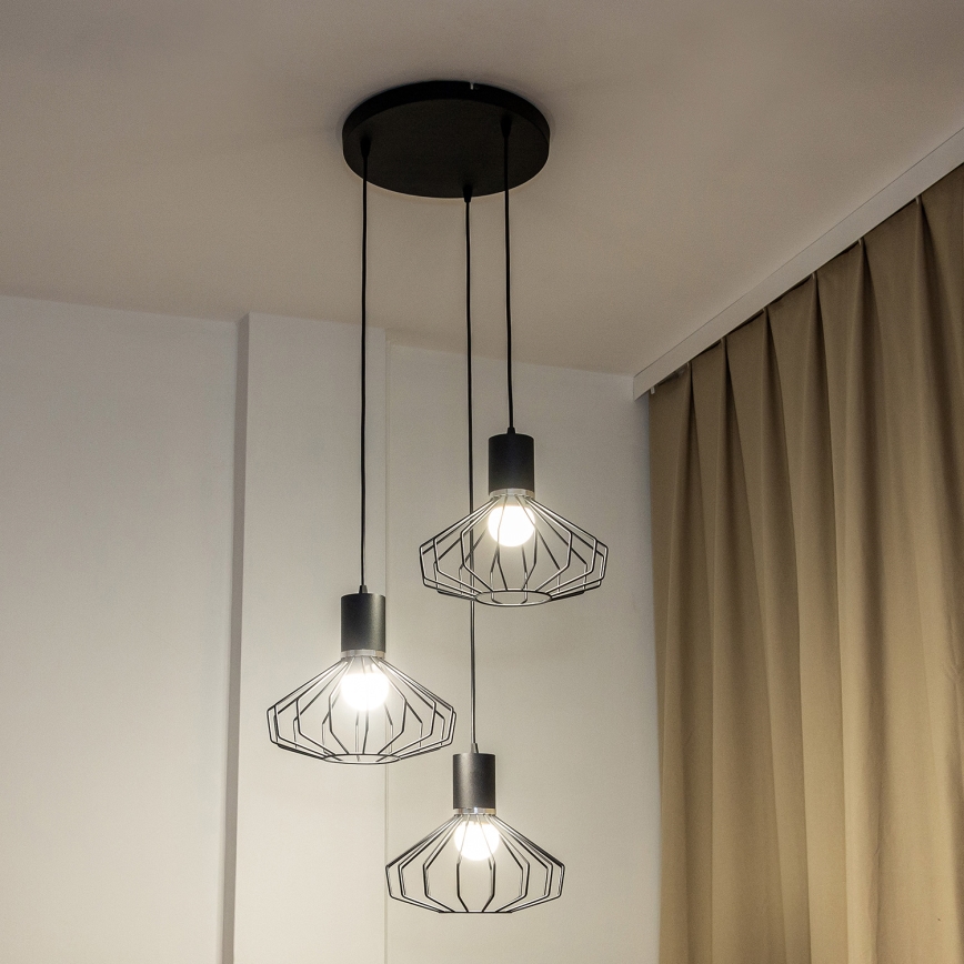Taklampa med vajer SOLANO 3xE27/15W/230V svart/blank krom