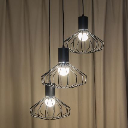 Taklampa med vajer SOLANO 3xE27/15W/230V svart/blank krom