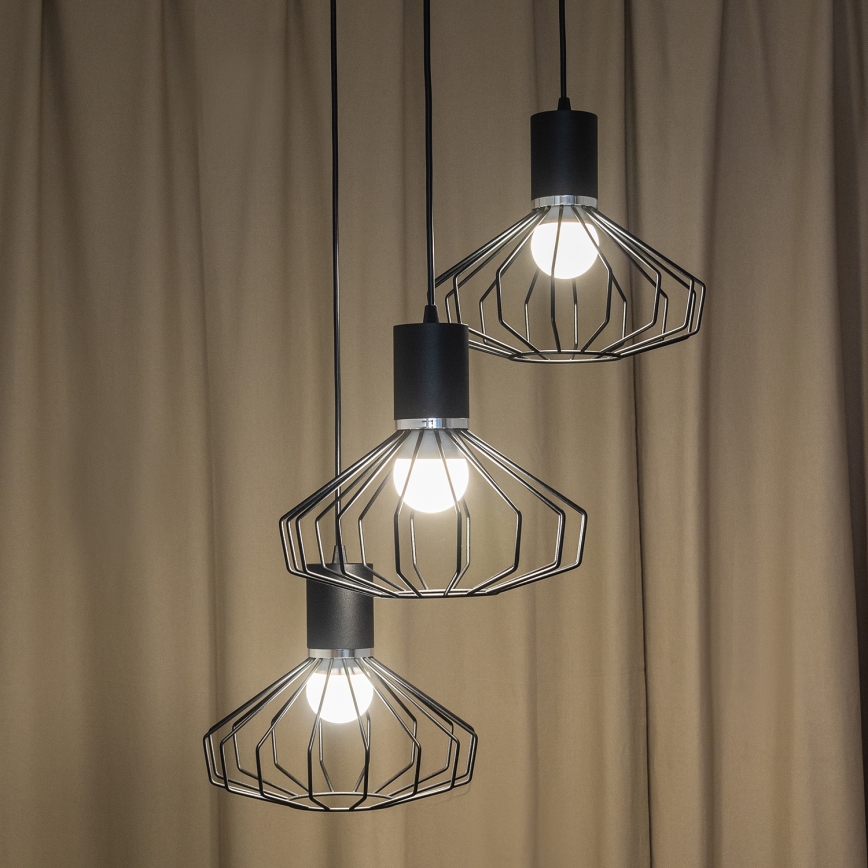 Taklampa med vajer SOLANO 3xE27/15W/230V svart/blank krom