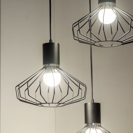 Taklampa med vajer SOLANO 3xE27/15W/230V svart/blank krom