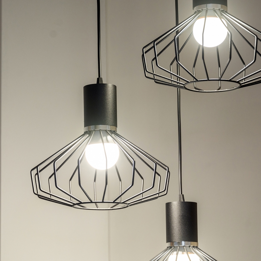Taklampa med vajer SOLANO 3xE27/15W/230V svart/blank krom