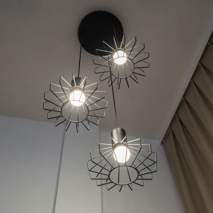 Taklampa med vajer SOLANO 3xE27/15W/230V svart/blank krom