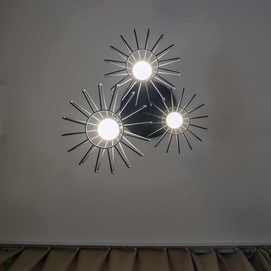 Taklampa med vajer SOLANO 3xE27/15W/230V svart/blank krom