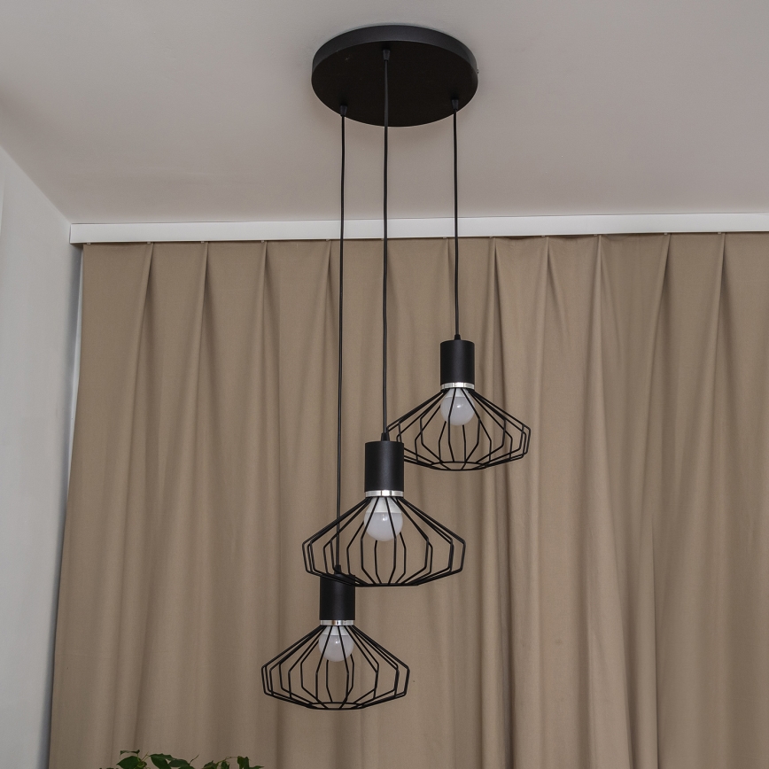 Taklampa med vajer SOLANO 3xE27/15W/230V svart/blank krom