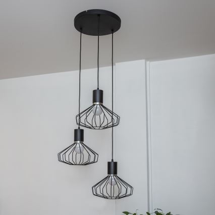 Taklampa med vajer SOLANO 3xE27/15W/230V svart/blank krom