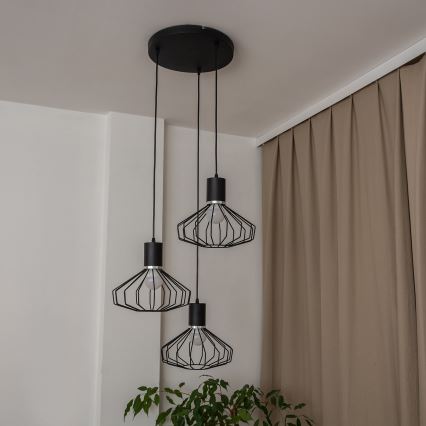 Taklampa med vajer SOLANO 3xE27/15W/230V svart/blank krom