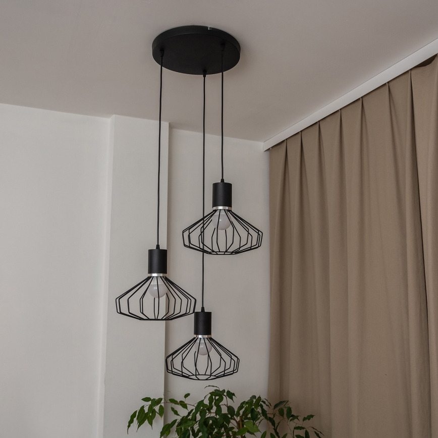 Taklampa med vajer SOLANO 3xE27/15W/230V svart/blank krom