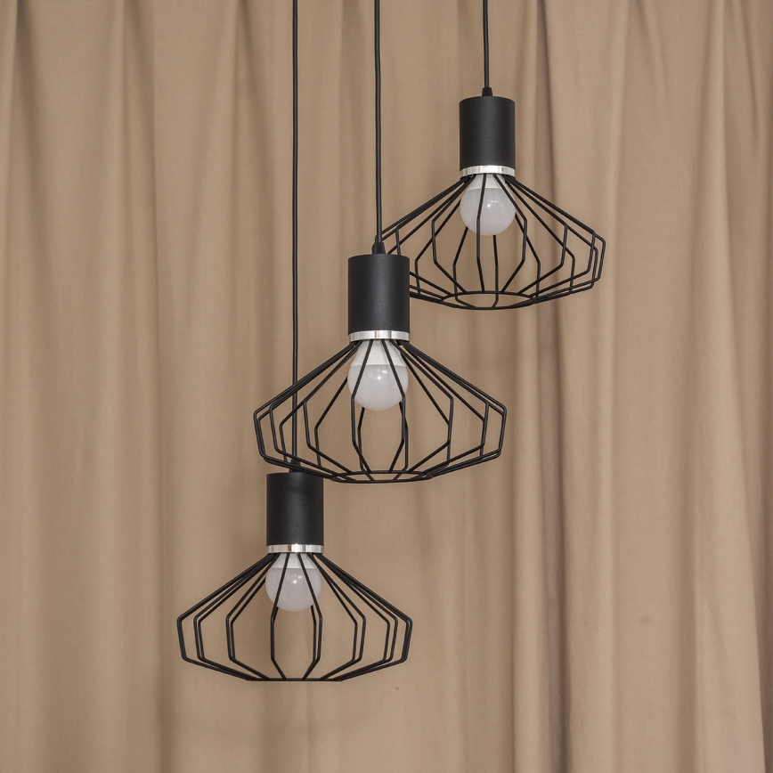 Taklampa med vajer SOLANO 3xE27/15W/230V svart/blank krom