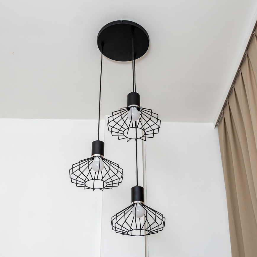 Taklampa med vajer SOLANO 3xE27/15W/230V svart/blank krom