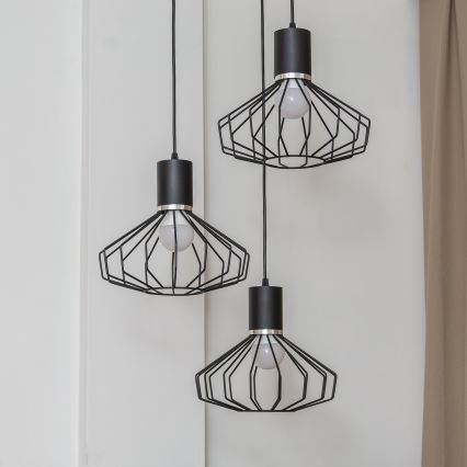Taklampa med vajer SOLANO 3xE27/15W/230V svart/blank krom