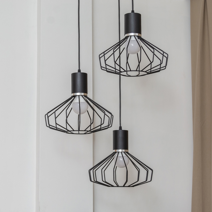 Taklampa med vajer SOLANO 3xE27/15W/230V svart/blank krom