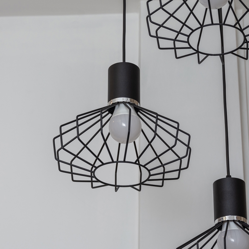 Taklampa med vajer SOLANO 3xE27/15W/230V svart/blank krom