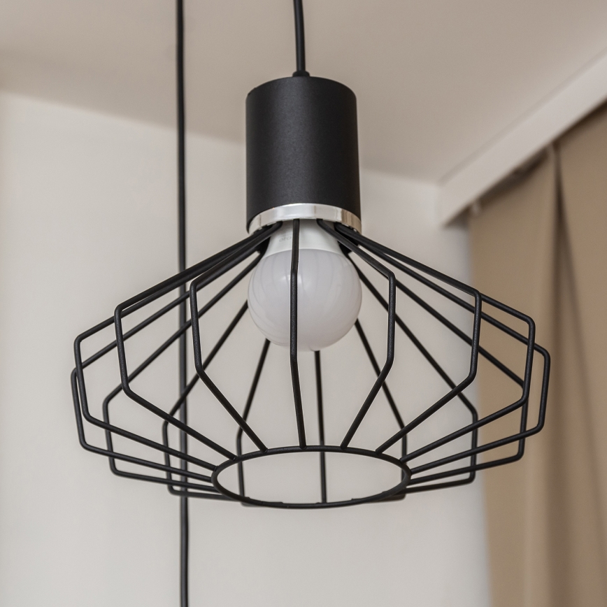 Taklampa med vajer SOLANO 3xE27/15W/230V svart/blank krom