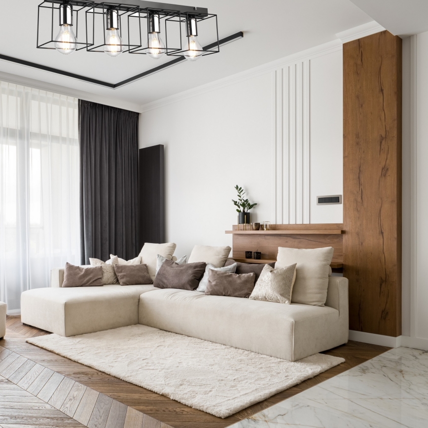 Taklampa MIKA 4xE27/60W/230V 61 cm svart/skinande krom