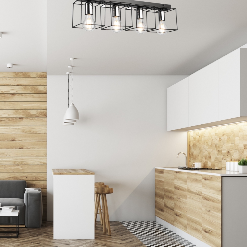 Taklampa MIKA 4xE27/60W/230V 61 cm svart/skinande krom