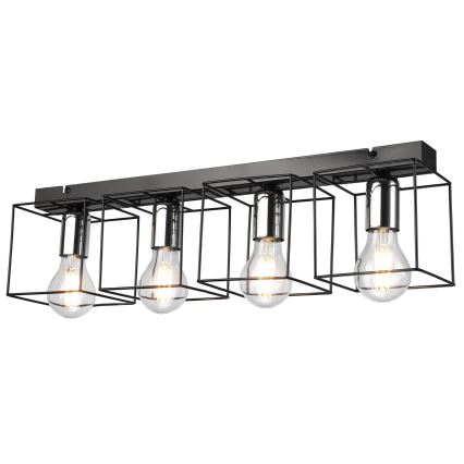 Taklampa MIKA 4xE27/60W/230V 61 cm svart/skinande krom