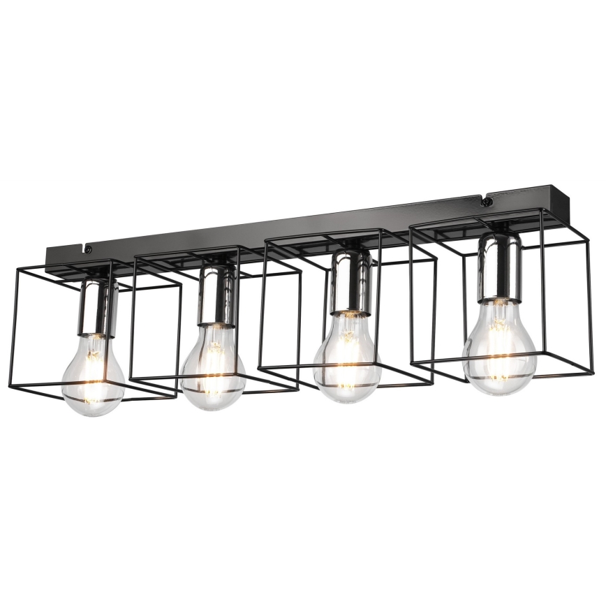 Taklampa MIKA 4xE27/60W/230V 61 cm svart/skinande krom