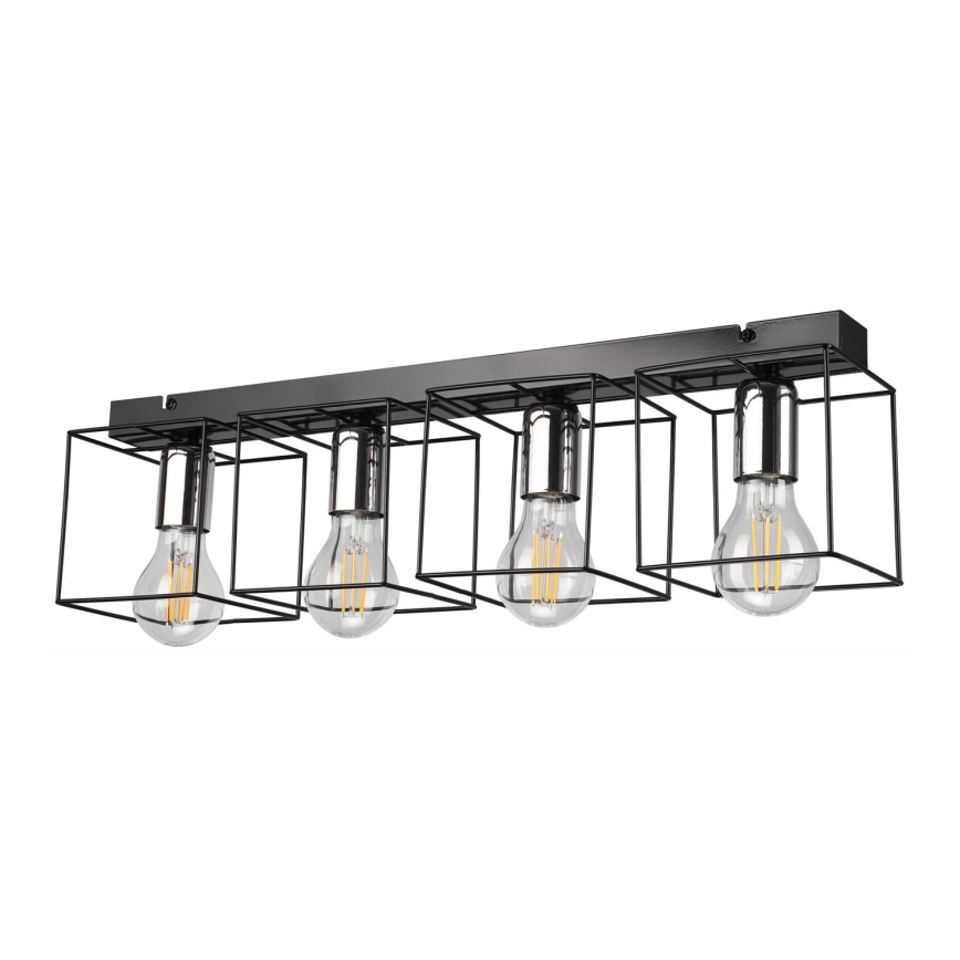 Taklampa MIKA 4xE27/60W/230V 61 cm svart/skinande krom