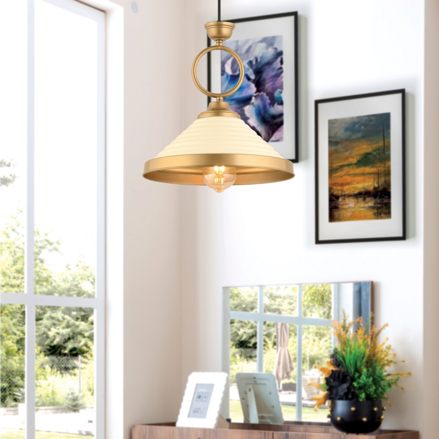 Taklampa MONZA 1xE27/40W/230V Ø 30 cm krämfärgad/brons