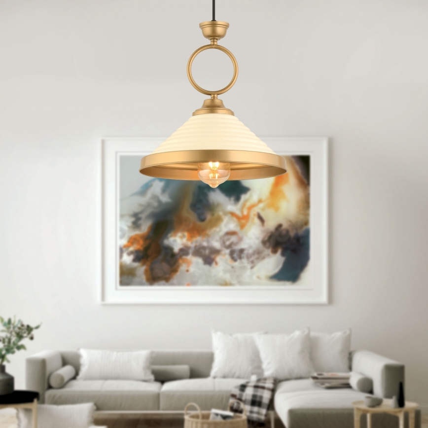 Taklampa MONZA 1xE27/40W/230V Ø 30 cm krämfärgad/brons