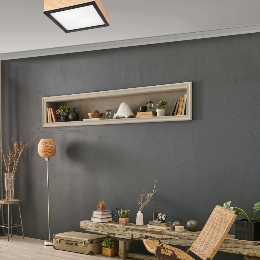 Taklampa NATURAL SQUARE 2xE27/15W/230V 31x31 cm tall/svart