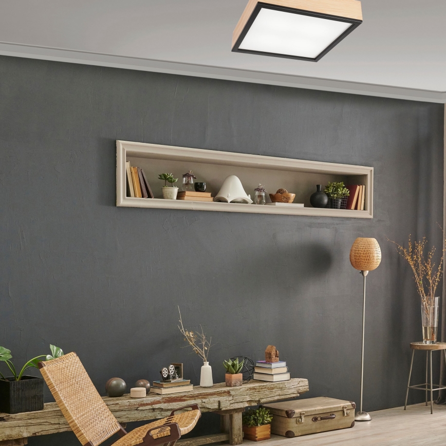 Taklampa NATURAL SQUARE 4xE27/15W/230V 39x39 cm tall/svart