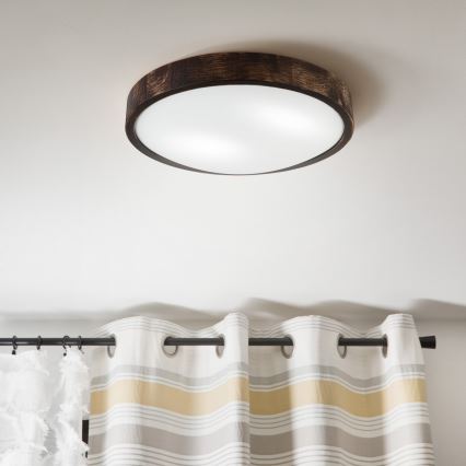 Taklampa OAK SLIM 2xE27/15W/230V Ø 37 cm ek/mörkbrun