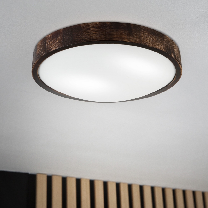Taklampa OAK SLIM 2xE27/15W/230V Ø 37 cm ek/mörkbrun